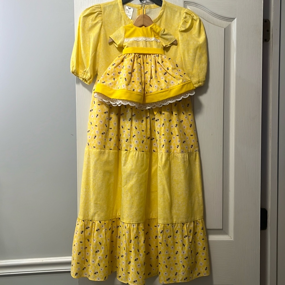 Handmade dress and matching doll dress